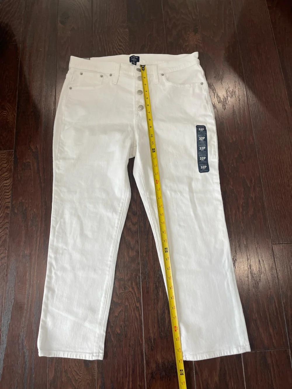 J.Crew Women Essential Straight Jeans 32 P White Button Fly Stretch NEW